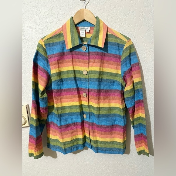 Coldwater Creek Jackets & Blazers - Coldwater Creek Rainbow Striped Linen Blend Shirt Jacket Small